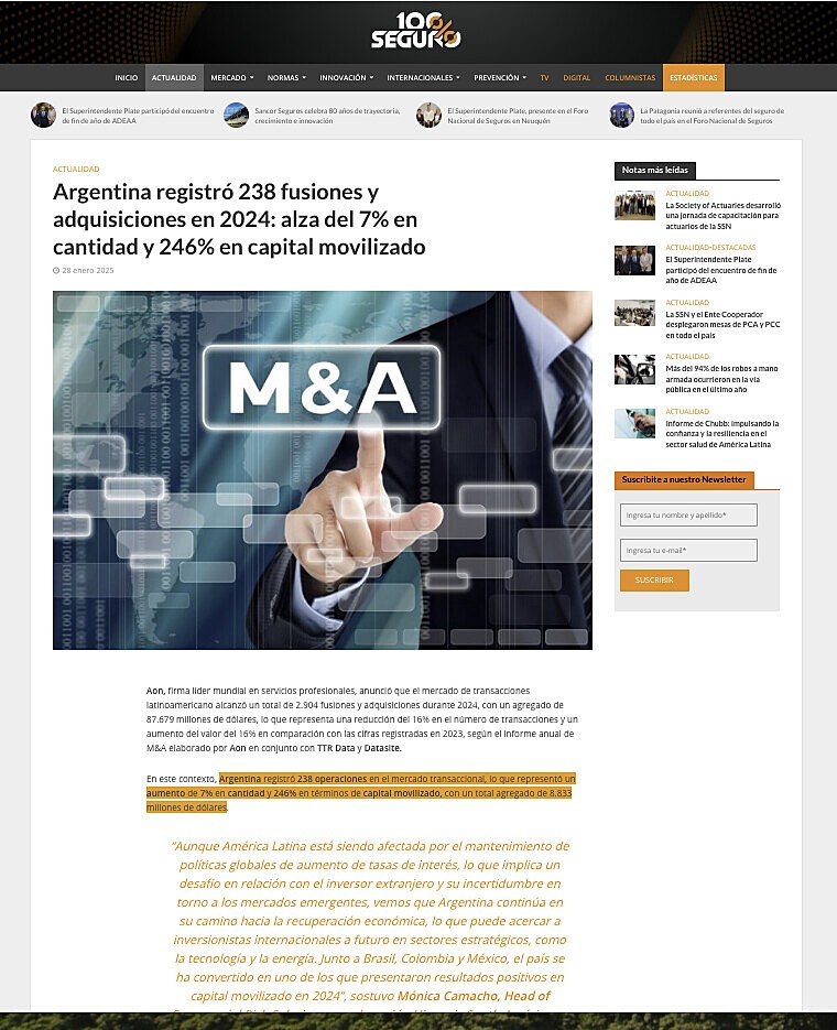 Argentina registr� 238 fusiones y adquisiciones en 2024: alza del 7% en cantidad y 246% en capital movilizado